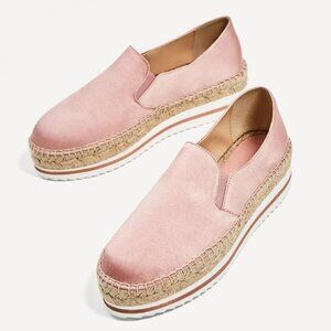 EUC Zara blush pink satin effect slip on espadrille style shoes, US 6